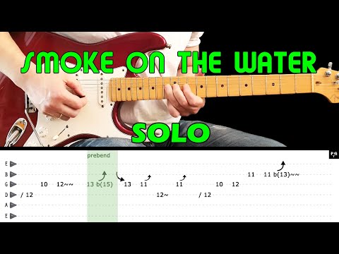 SMOKE ON THE WATER - Guitar lesson - Guitar solo (with tabs) - Deep Purple - fast \u0026 slow version